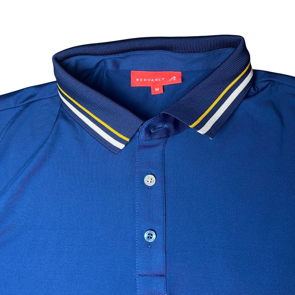 REDVANLY Polo Shirt Mens Size M Blue Short Sleeve Performance Man Cave Health
